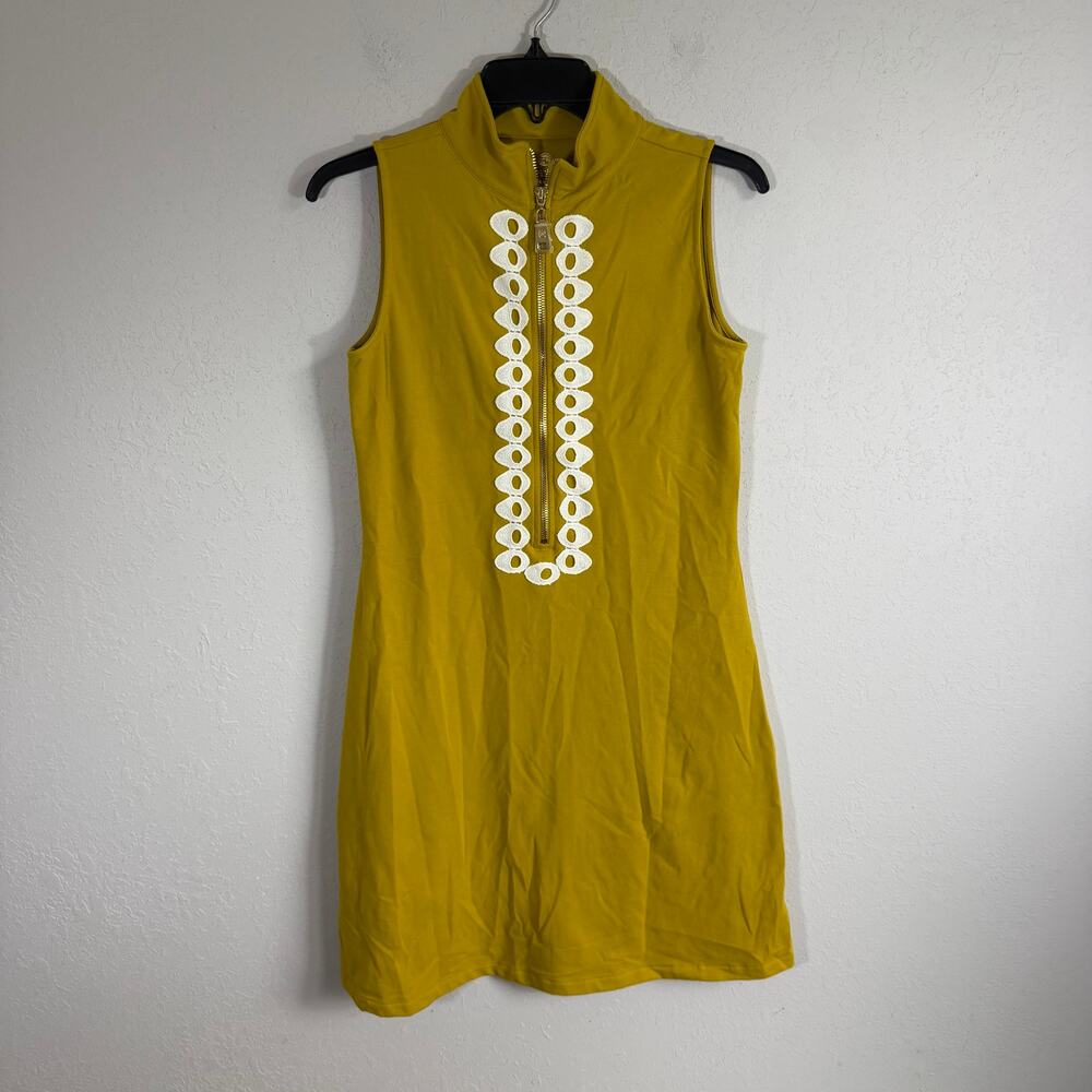 Spartina 449 Nora Chartreuse Sleeveless Dress White Eyelet Lace Trim Womens XS